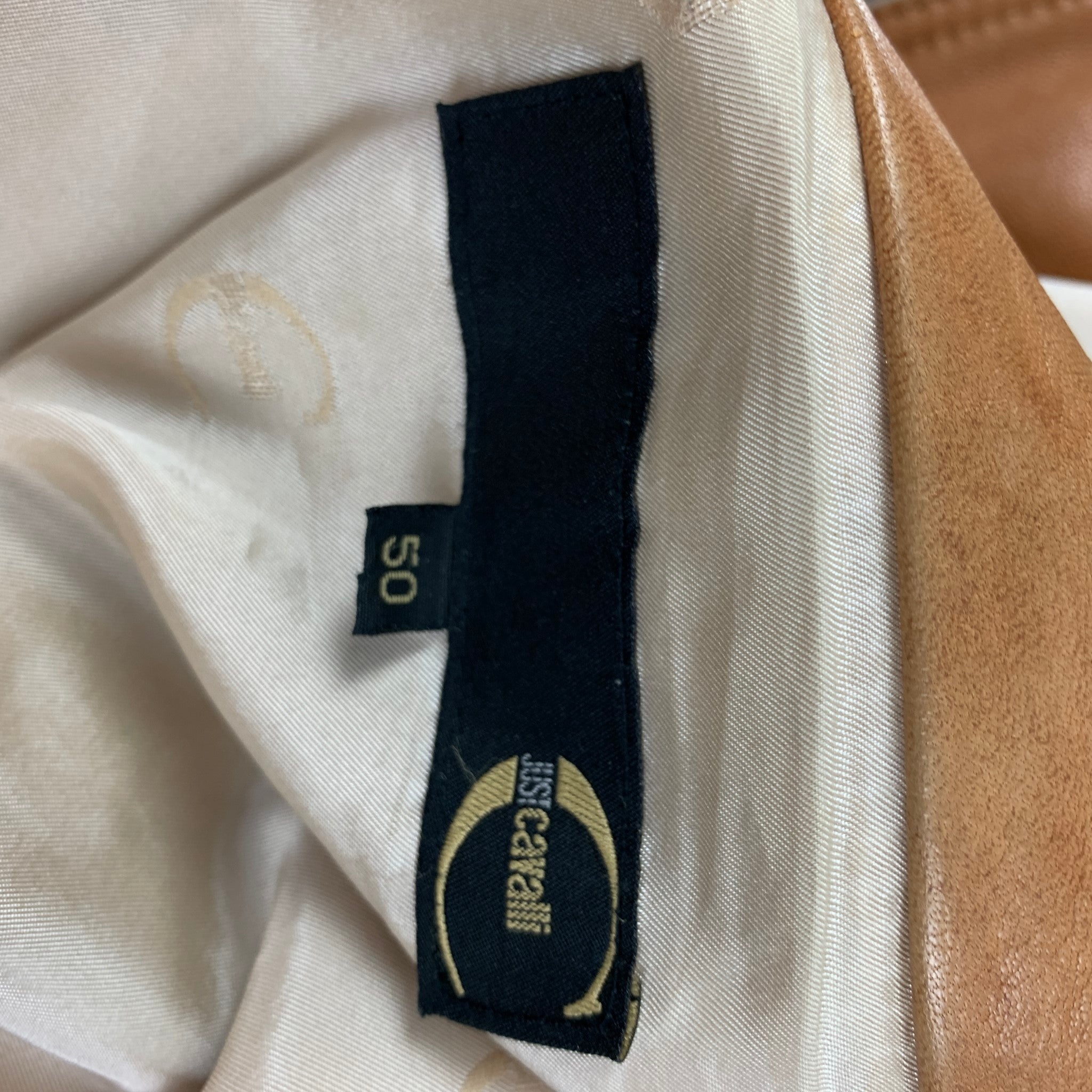 JUST CAVALLI Size 40 Tan Distressed Leather Biker Jacket