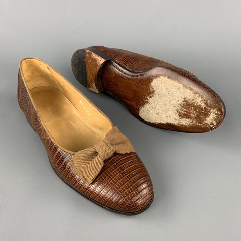 RALPH LAUREN Size 8.5 D  Brown Textured Bow Slip On Loafers