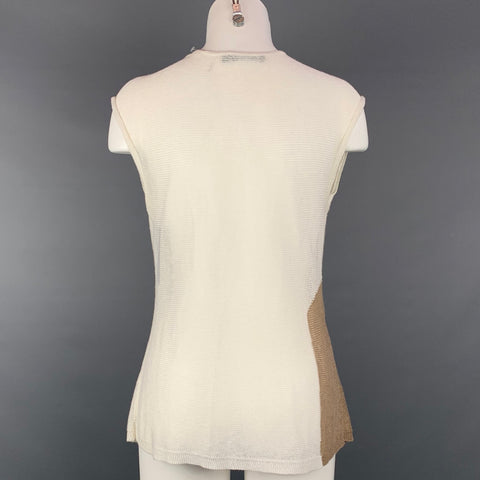 NIC+ZOE Size S White & Tan Linen Blend Layered Casual Top