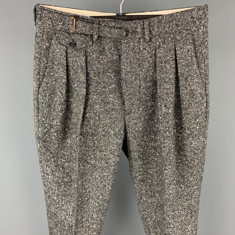 WOOSTER + LARDINI Size 34 Charcoal Tweed Wool Pleated Cropped Dress Pants
