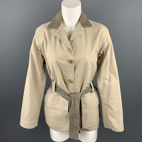 ARMANI COLLEZIONI Size 4 Beige Cotton Blend Belted Coat