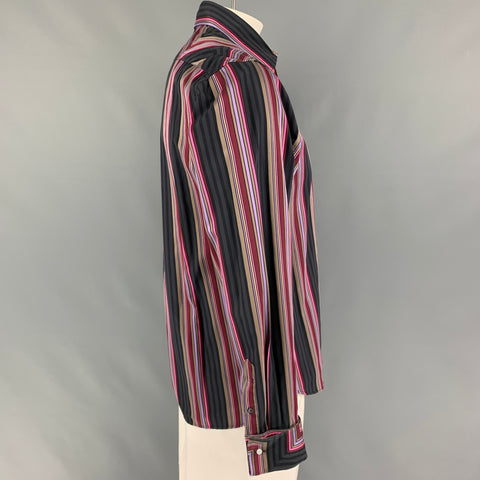 TED BAKER Camisa de manga larga con puño francés de algodón a rayas rosa carbón talla L