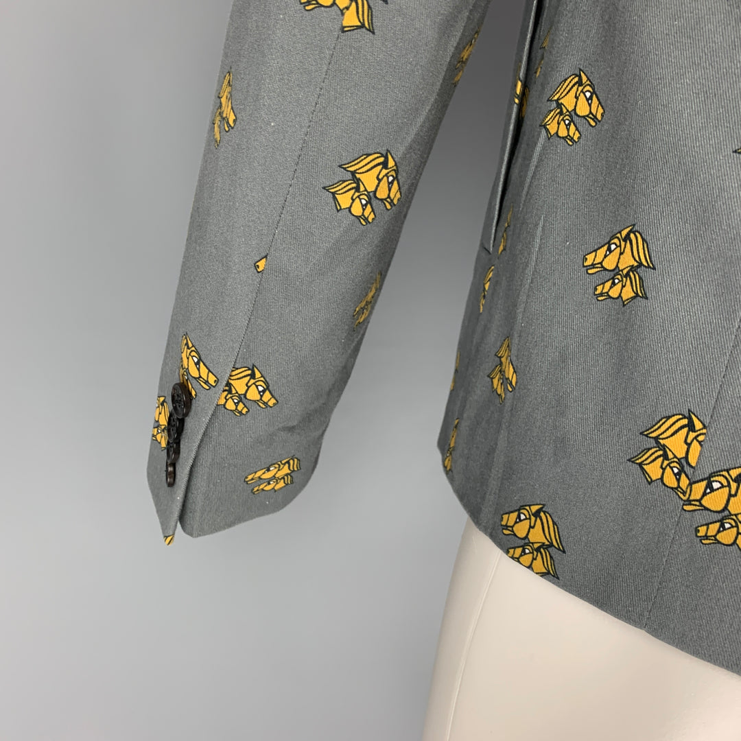 KRIS VAN ASSCHE Size 40 Grey Mustard Print Polyester Sport Coat