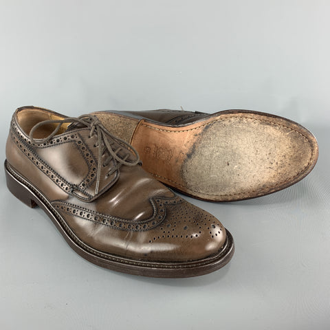 BARNEY'S NEW YORK Taille 8.5 Brogues à lacets en cuir antique marron avec bout d'aile