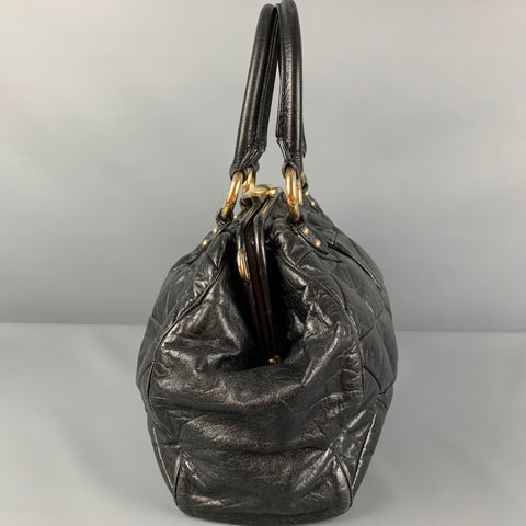 MARC JACOBS Black Quilted Leather Satchel Stam Handbag