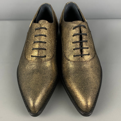 LANVIN Size 7.5 Gold Metallic Leather Lace Up Shoes