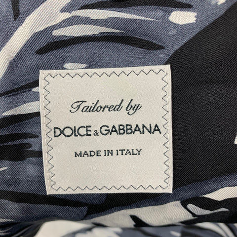 DOLCE & GABBANA Size 40 Regular Blue White Hawaiian Silk Peak Lapel Suit