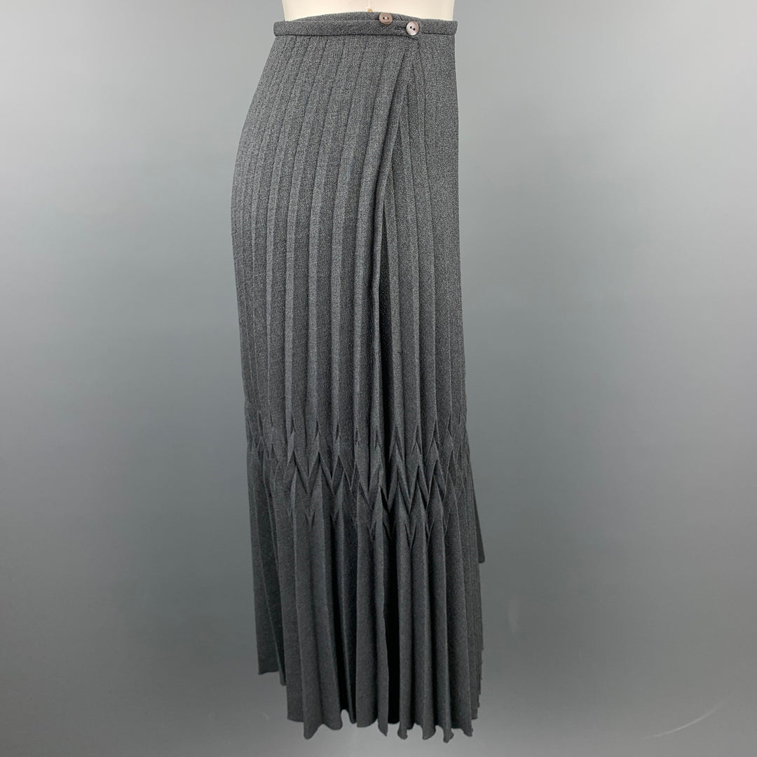 BLANC de CHINE Size 6 Grey Knife Pleated Polyester Wrap Skirt