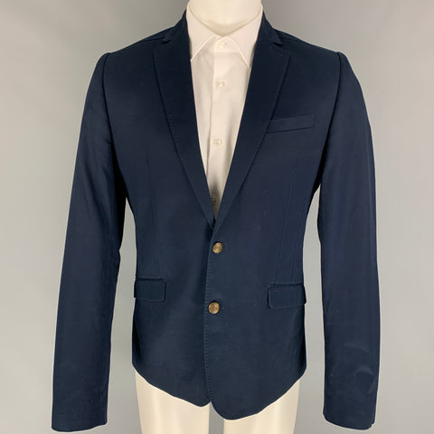 BEN SHERMAN Size 40 Navy Cotton Notch Lapel Sport Coat