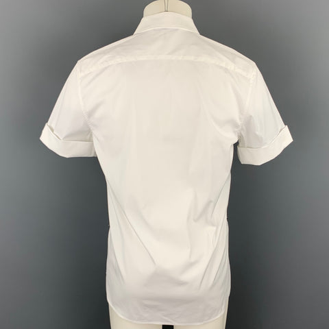 NEIL BARRETT Size L White & Black Mixed Fabrics Cotton Blend Short Sleeve Shirt