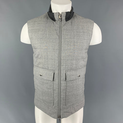 BRUNELLO CUCINELLI Size M Light Grey Quilted Wool Reversible Vest