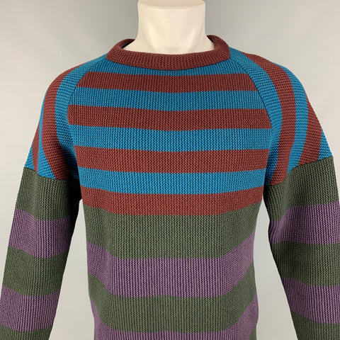 BURBERRY PRORSUM Fall 2012 Size L Brown & Blue Stripe Wool / Viscose Blend Pullover Sweater