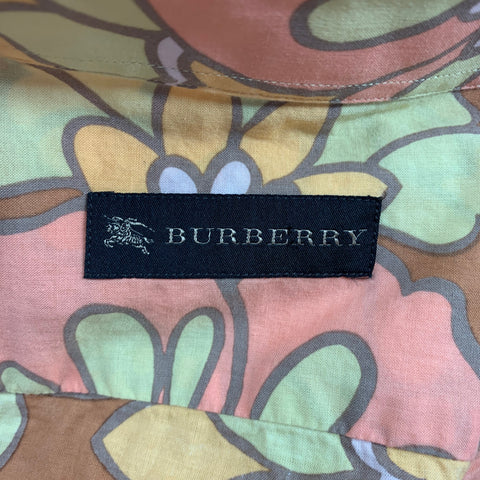 BURBERRY PRORSUM Spring 2006 Size M Brown & Orange Floral Cotton Button Down Long Sleeve Shirt