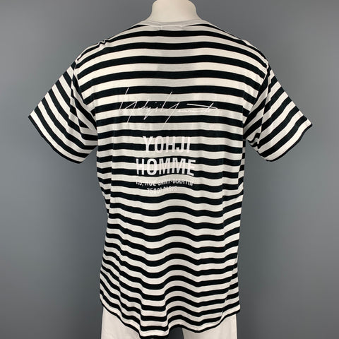 YOHJI YAMAMOTO Size XL Black & White Stripe Cotton / Rayon Short Sleeve T-shirt
