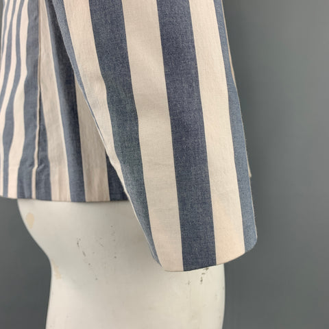 HENTSCH MAN Chest Size 40 Blue & White Vertical Stripe Cotton Blend Double Buttoned Sport Coat
