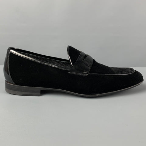 MAGNANNI Size 9.5 Black Mixed Materials Velvet Slip On Loafers
