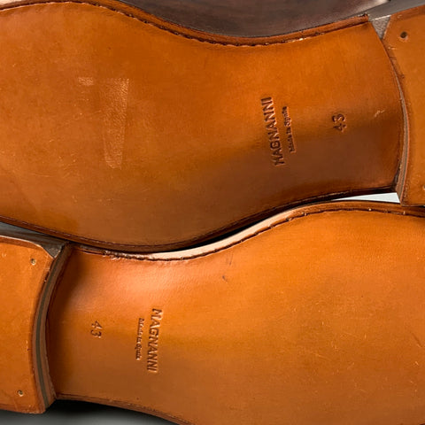 MAGNANNI Size 10 Brown Burnished Leather Cap Toe Lace Up Shoes