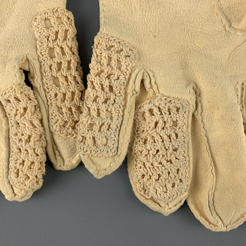 VINTAGE Size S Khaki Suede Woven Finger Gloves