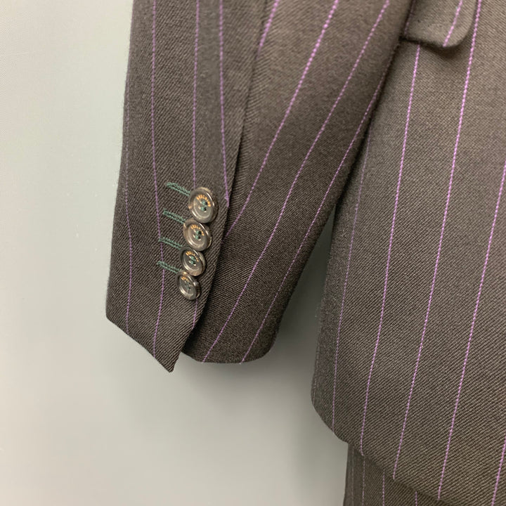 MOSCHINO Size 42 Regular Black Stripe Wool Blend Notch Lapel Suit