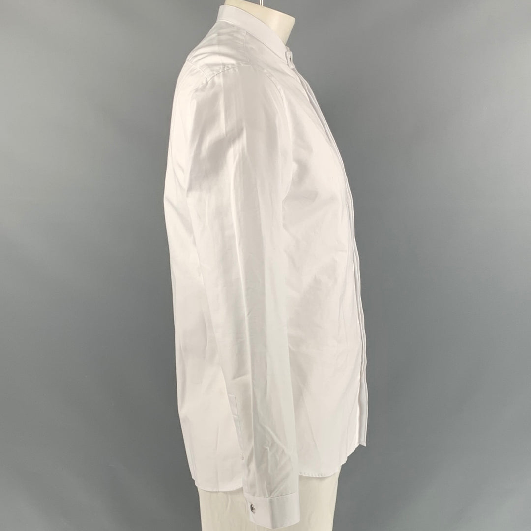 THE KOOPLES Size L White Solid Cotton Nehru Collar Long Sleeve Shirt