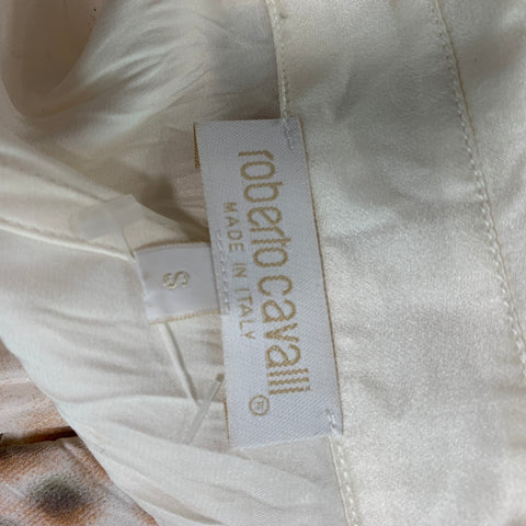 ROBERTO CAVALLI Talla S Blusa Puntos Seda Blanco Marrón