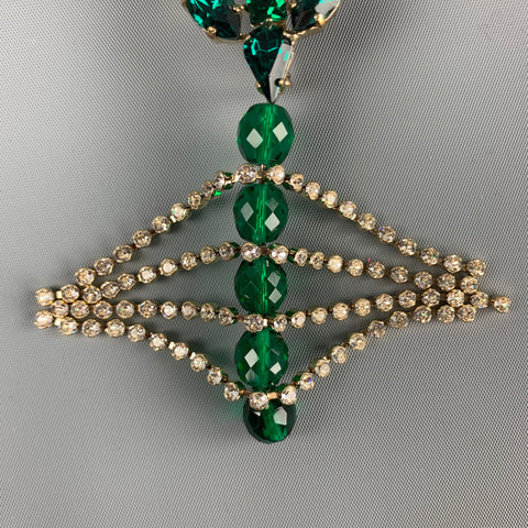 DRIES VAN NOTEN All Too Human Green & Gold Rhinestones Feathers Brooch