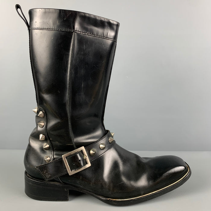 DSQUARED2 Size 10 Black Silver Studded Leather Side Zipper Boots