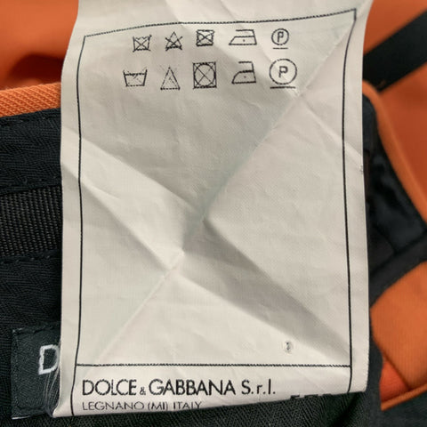 DOLCE &amp; GABBANA Taille 46 Orange Noir Solide Laine Soie Peak Revers Costume