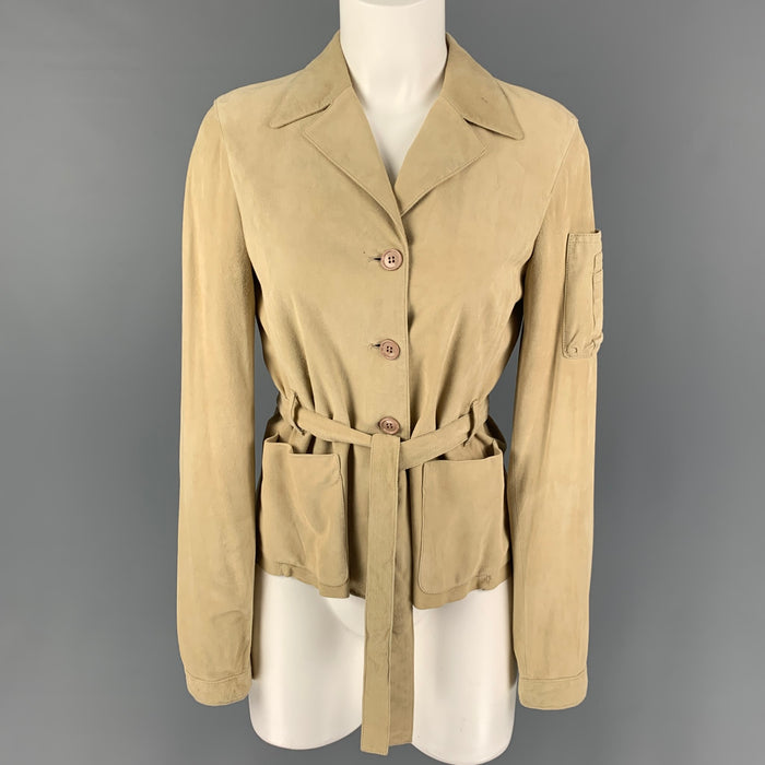 MIU MIU Size 4 Beige Suede Belted Jacket
