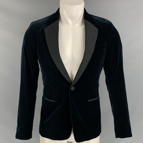 THEORY Chest Size 36 Navy Black Solid Velvet Notch Lapel Sport Coat