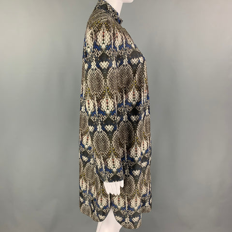 GIORGIO ARMANI Size 6 Grey Multi-Color Snake Skin Print Silk Lamb Leather Zip Up Coat