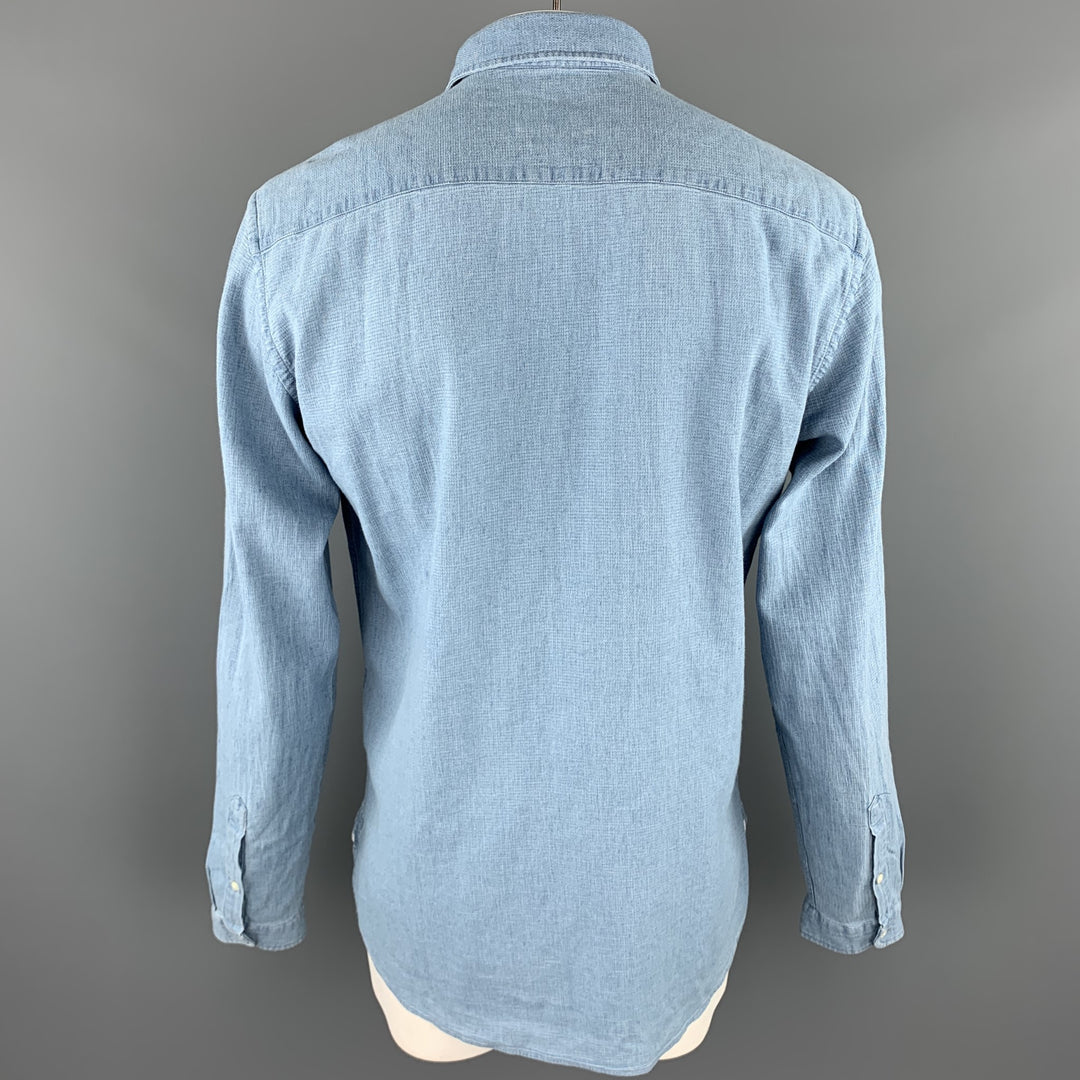 OLIVER SPENCER Size XL Light Blue Cotton Button Up Long Sleeve Shirt