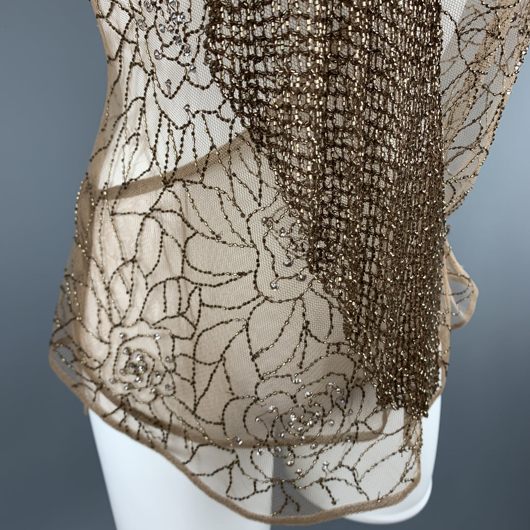RALPH LAUREN Size 8 Beige Beaded Tulle Wrapped Top