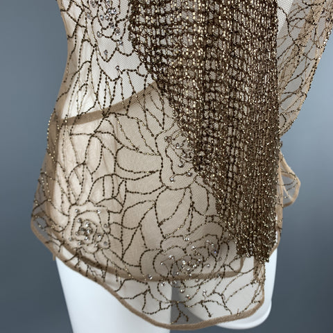 RALPH LAUREN Size 8 Beige Beaded Tulle Wrapped Top