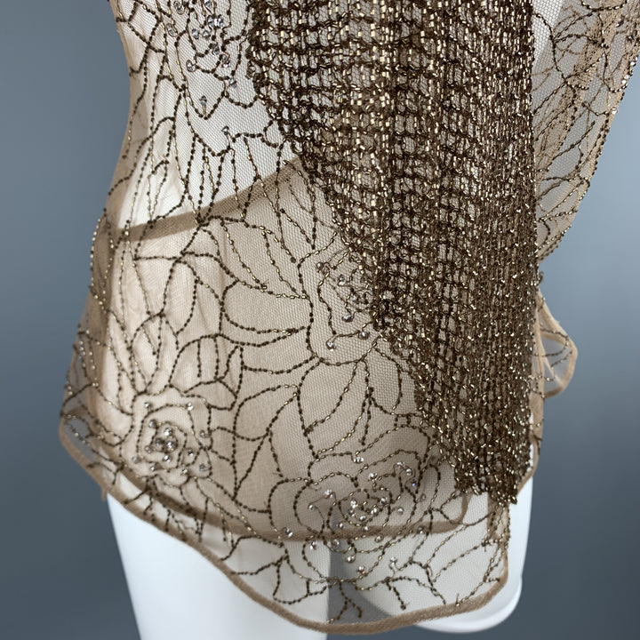 RALPH LAUREN Size 8 Beige Beaded Tulle Wrapped Top