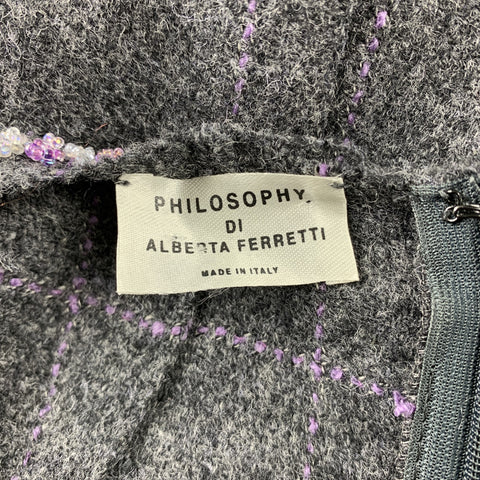 PHILOSOPHY di ALBERTA FERRETTI Size 6 Grey Beaded Wool Shift Dress