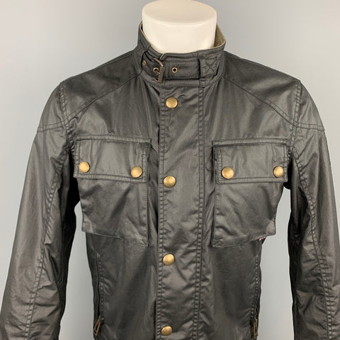 BELSTAFF Racemaser 1981 Size 38 Black Coated Cotton Zip & Snaps Jacket