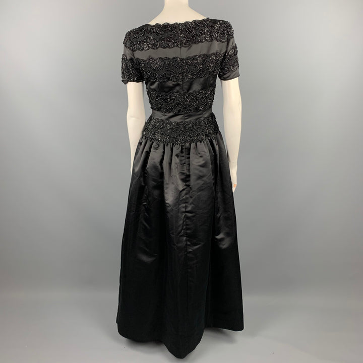 Vintage OSCAR DE LA RENTA Tamaño 4 Vestido de noche de poliéster satinado con cuentas negras