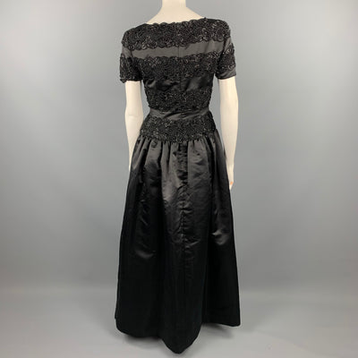 Vintage OSCAR DE LA RENTA Size 4 Black Beaded Satin Polyester Evening Gown