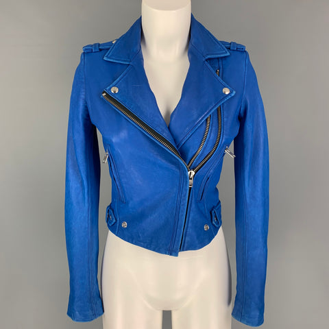 IRO Size 0 Blue Leather Lamb Skin Motorcycle Jacket