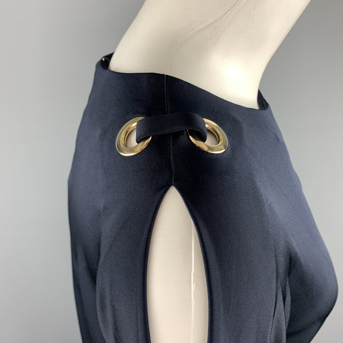 ESCADA Size 6 Navy Grommet Cold Shoulder Batwing Sleeve Jumpsuit