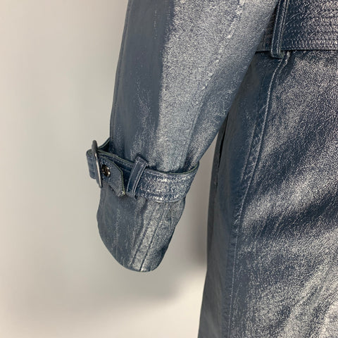BURBERRY PRORSUM Size 42 Navy Blue Leather Belted Trenchcoat