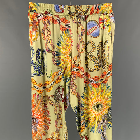 BLUEMARBLE Taille S Pantalon décontracté en soie imprimé multicolore avec ceinture élastique