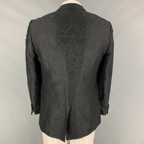 JOHN RICHMOND Size 42 Black Skulls Jacquard Cotton Blend Notch Lapel Sport Coat