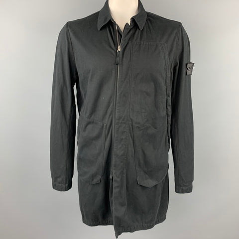 STONE ISLAND Shadow Project Size XL Black Cotton Long Windbreaker Jacket