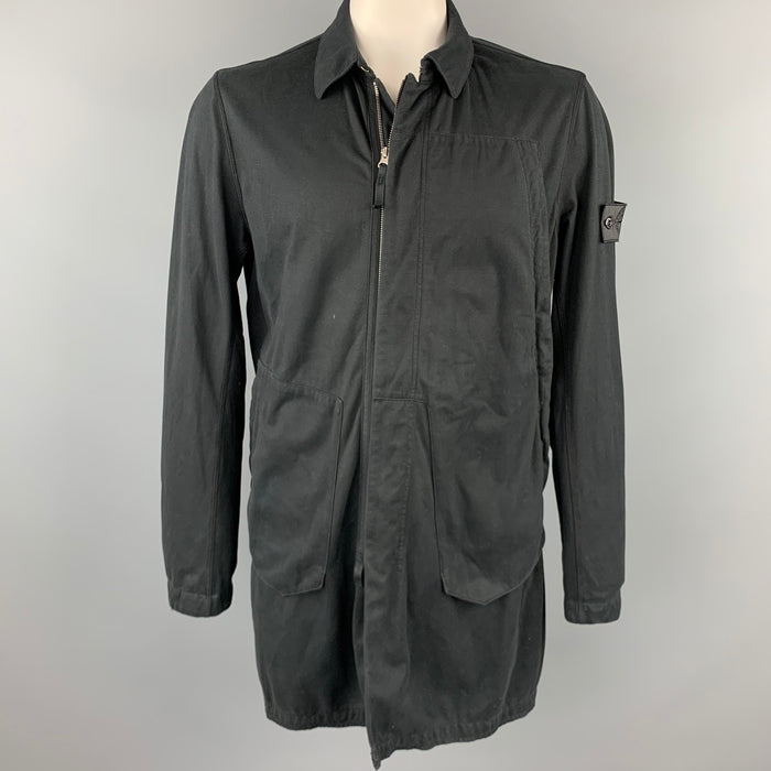 STONE ISLAND Shadow Project Size XL Black Cotton Long Windbreaker Jacket