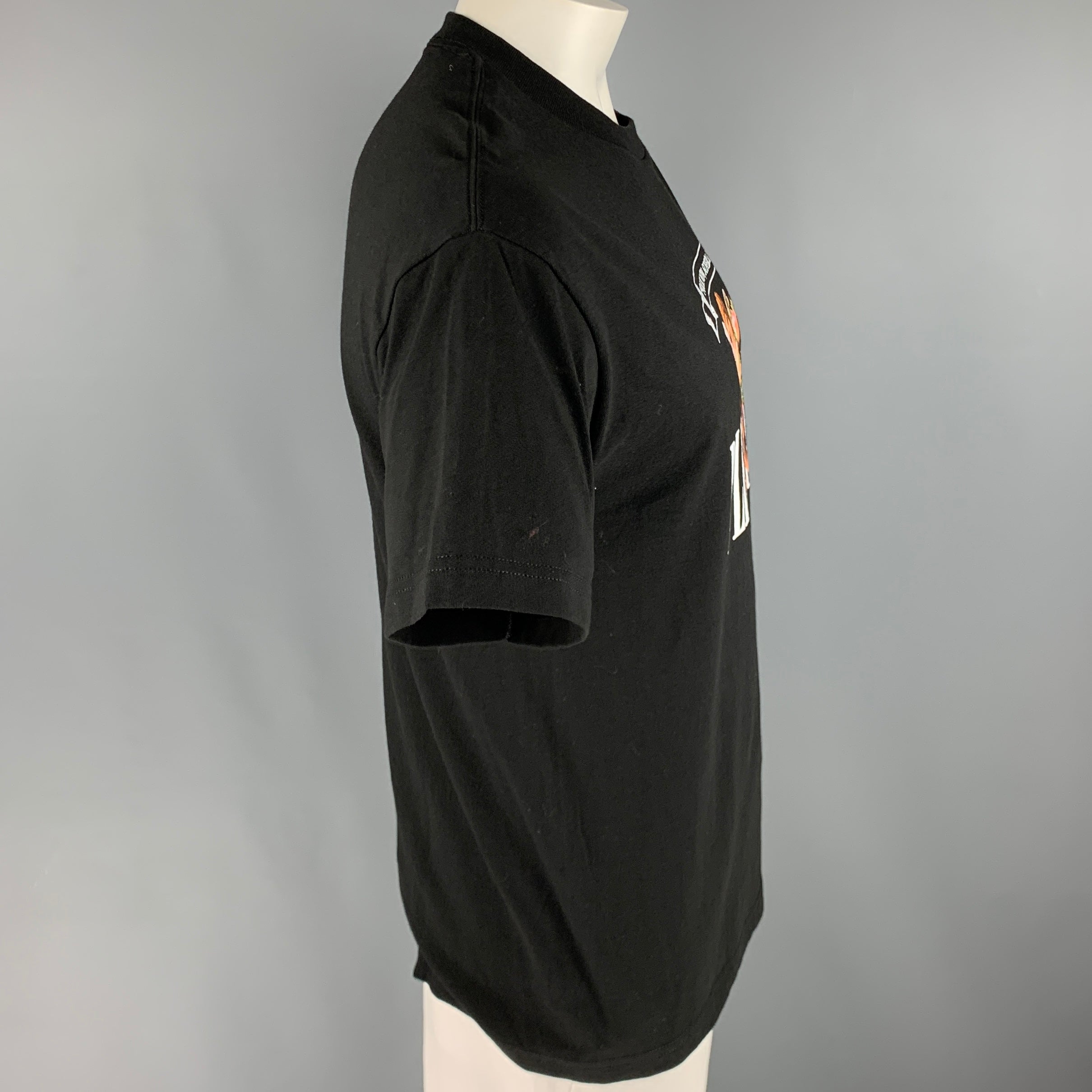 PLEASURES Size L Black Graphic Cotton Crew-Neck T-shirt