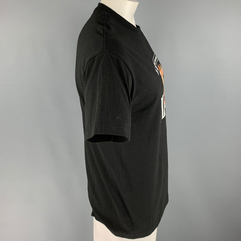 PLEASURES Size L Black Graphic Cotton Crew-Neck T-shirt