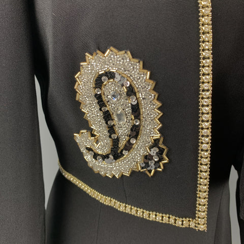 SAKS FIFTH AVENUE Size 6 Black Rhinestone Trim Gown & Cropped Jacket Ensemble