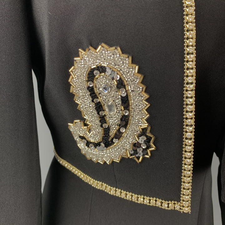 SAKS FIFTH AVENUE Talla 6 Conjunto de vestido negro con adornos de diamantes de imitación y chaqueta corta